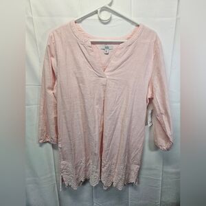 Croft & Barrow NWT Light Pink and White Striped Cotton Tunic with Eyelet Trim.